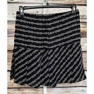 Tommy Hilfiger Silk A Line Mini Skirt Size 4 Pleated Chain Logo Print